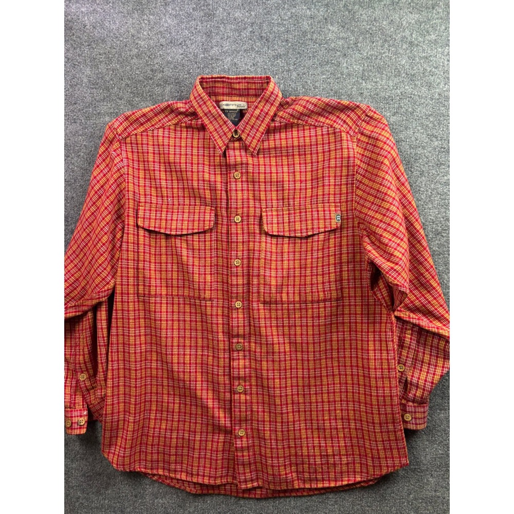 ExOfficio Button Up Shirt Mens L Red Plaid Long Sleeve Travel Utility 67954